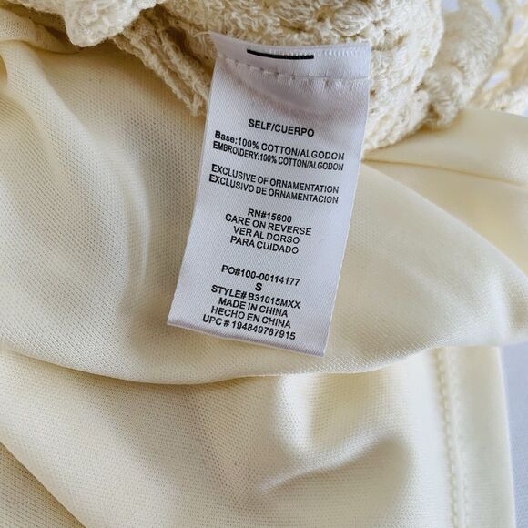 NWT Democracy Blouse Beige S Embroidered Open Crochet Lace Peasant Boho Cottage - Picture 10 of 10